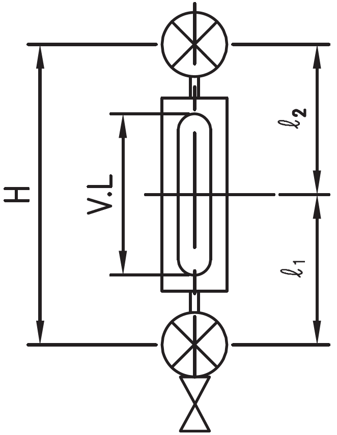 L500 sketch; direction of Gauge Front: Free Choice; Side of Gauge mounting against boiler drum: Left-Hand